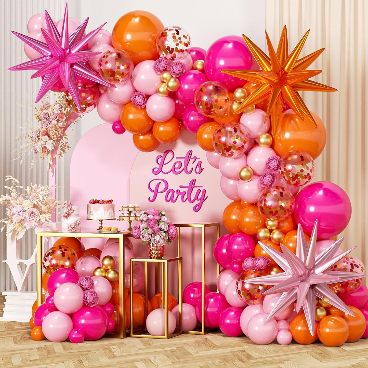 Orange Lighting Decor - 89Pcs Hot Pink Orange Metallic Gold