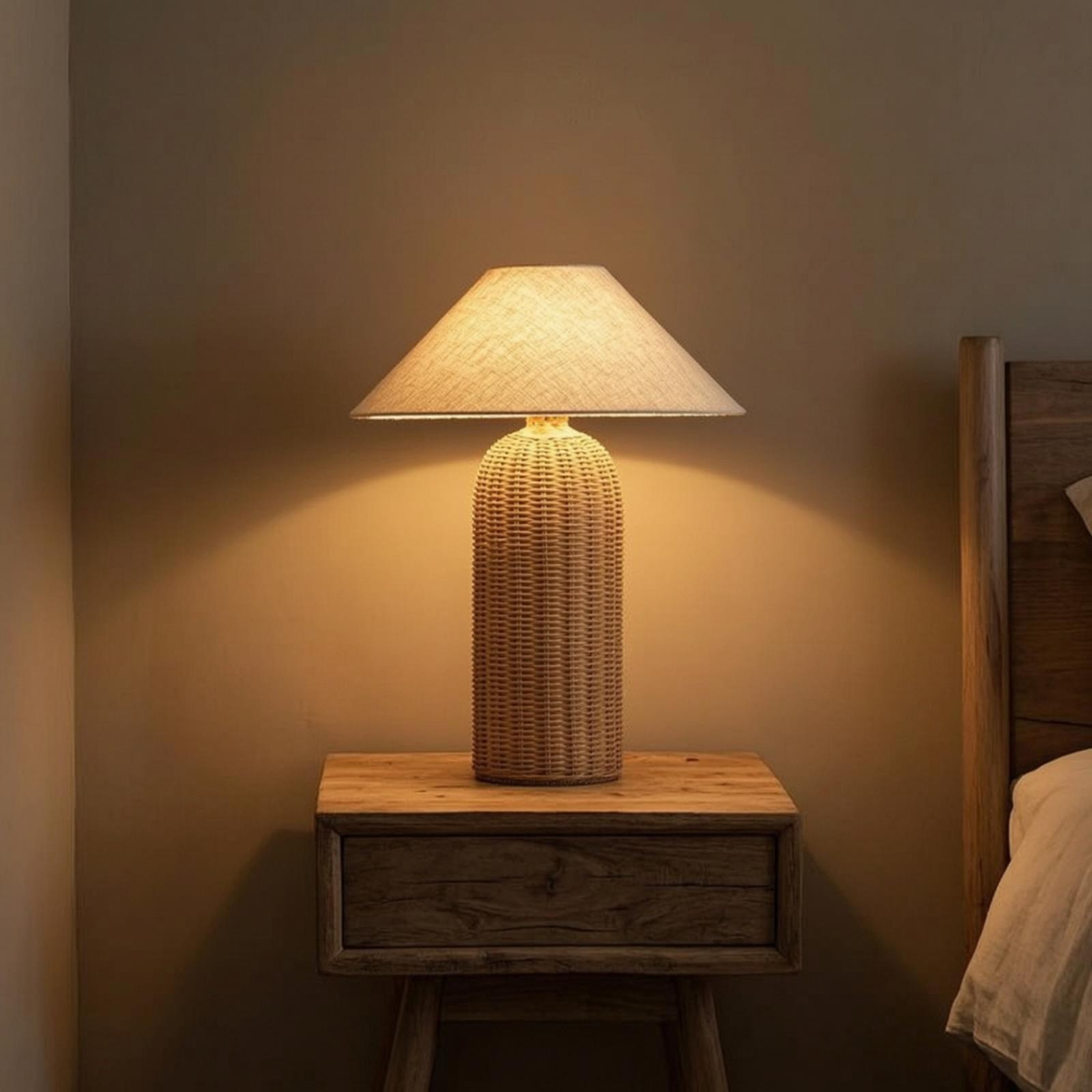Bedside Lamp Rattan Base Fabri - Lightings Decoration 评论和价格