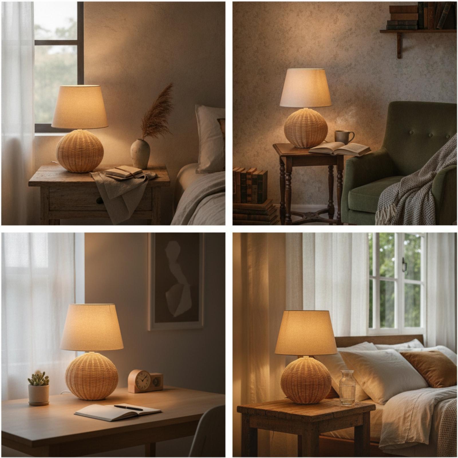 Bedside Lamp Rattan Base Fabri - Lightings Decoration 评论和价格