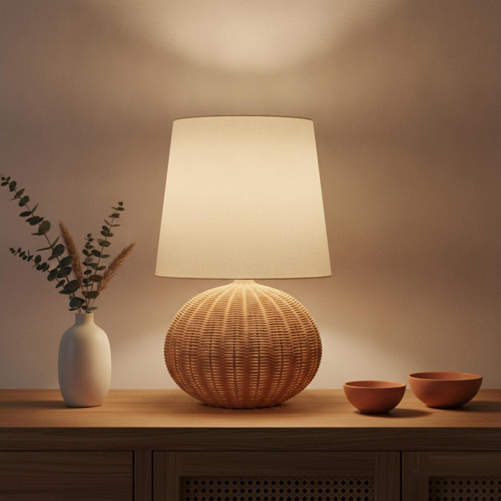 Bedside Lamp Rattan Base Fabri - Lightings Decoration 评论和价格
