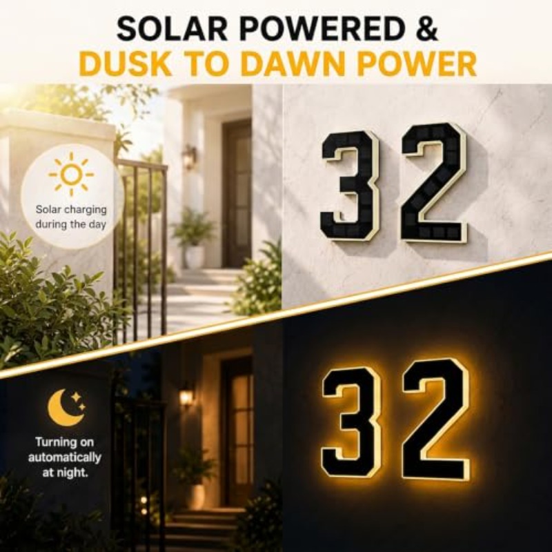 Solar Powered LED House Number - Decor Lighting Address 评论和价格
